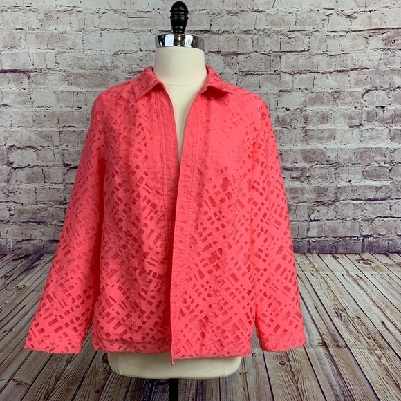 Chico’s Bryson Coral Open Lined Lazer Cut Jacket - Picture 1 of 11
